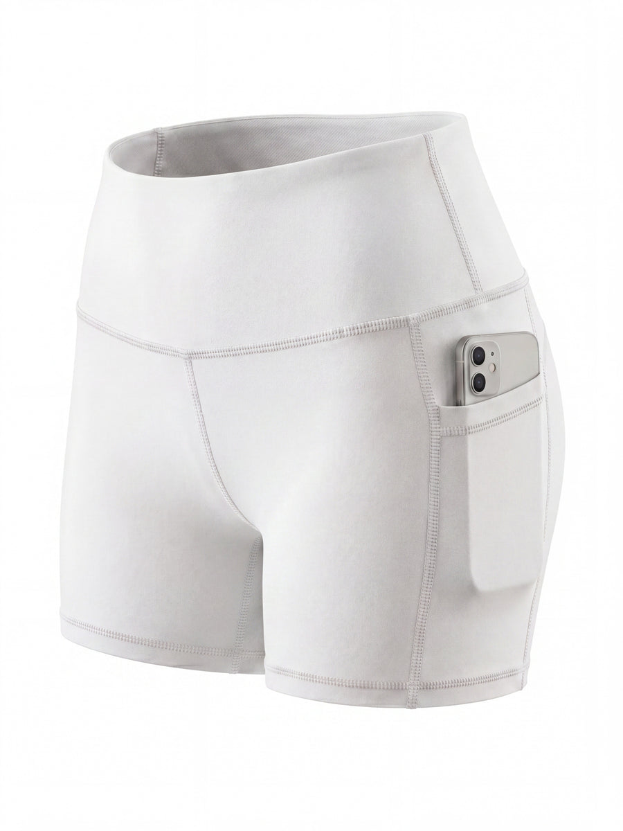 Summer Fashion Women's High-Waist 3-Inch Shorts with Pockets, Moisture-Wicking Summer Style - Anti-See-Through, Tummy Control, Non-Slip Waistband - White
