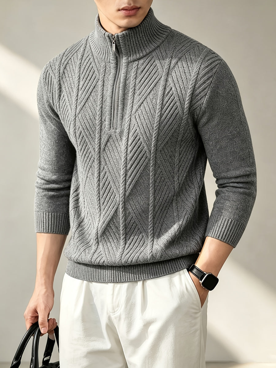 Men's Autumn/Winter Half-Turtleneck Zipper Sweater, Business Casual Pullover Base Layer Top - Grey