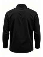 Men's Linen Long Sleeve Henley Shirt Stand Collar Loose Polo Shirt Men's Linen Zipper Casual Shirt - Black