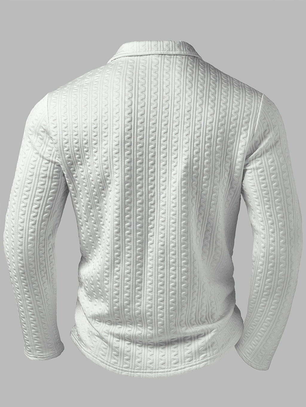 Men's Fashion Men's Top Autumn/Winter Textured Jacquard Fabric Lapel Single-Breasted Long Sleeve Men's Polo Shirt - White