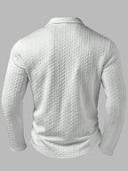 Men's Fashion Men's Top Autumn/Winter Textured Jacquard Fabric Lapel Single-Breasted Long Sleeve Men's Polo Shirt - White