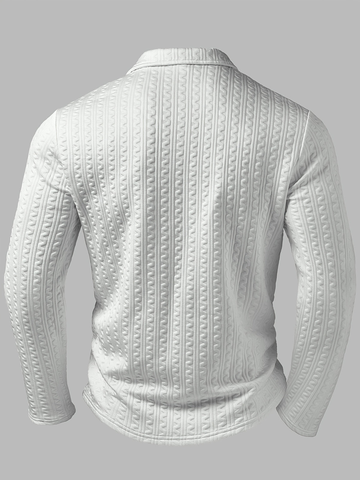 Men's Fashion Men's Top Autumn/Winter Textured Jacquard Fabric Lapel Single-Breasted Long Sleeve Men's Polo Shirt - White