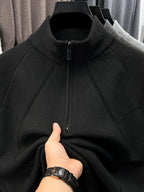 Men's Half-Zip Stand Collar Knit Sweater, Long Sleeve Pullover, Ribbed Neckline, Cuffs, and Hem, Suitable for Spring and Autumn as a Standalone Piece, Can Be Layered in Winter - SINBOS - Black