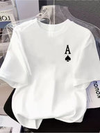 Front And Back Printed Short Sleeve T-Shirt - Ace of Spades, Women'S Spring Summer Trendy Printed Tee, Your Best Choice! - White