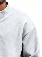 Men'S Spring Autumn Stand-Collar Pullover Sweatshirt, Button-Front Design Loose Long Sleeve Top, Solid Color Casual Wear Suitable for Daily Outings - Light Grey