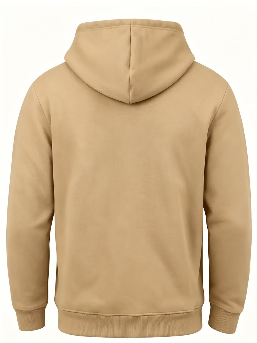 Men's Fashion Trendy Casual Solid Color Hooded Sweatshirt - Khaki