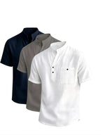 3pcs Set New Summer Men'S Casual Short Sleeve Shirts, Button-Up Cardigans, Suitable for Beach Travel Vacation Sports Outdoors, Machine Washable - White