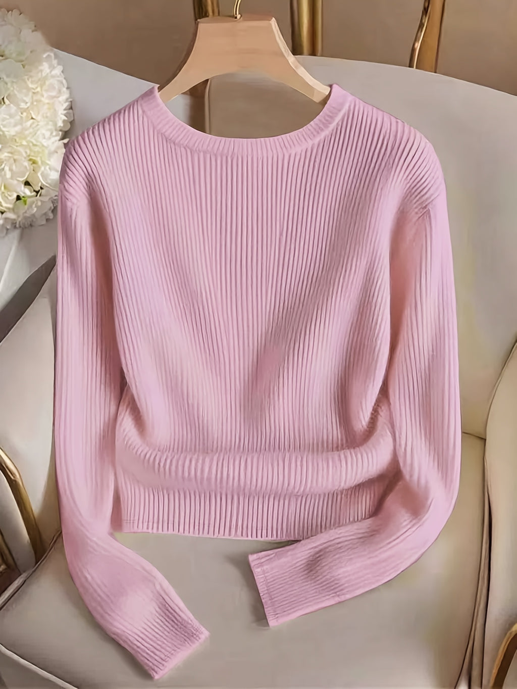 Women'S Fashion Slim Fit Crew Neck Fake Button Long Sleeve T-Shirt - Magenta