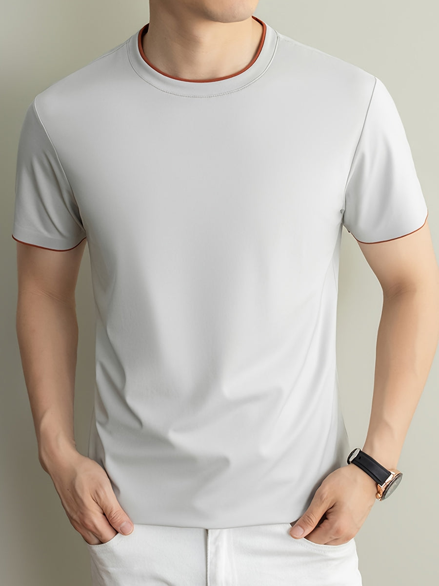Summer Men'S Short Sleeve T-Shirt Casual Round Neck Solid Color Comfortable Cooling Breathable Polo Shirt - Off White