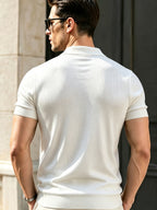 Autumn New Men'S Polo Neck Knit Pullover Top Business Casual Summer New Product, Suitable for Work, Golf, Sports, Father'S Day, Easter, Christmas - White