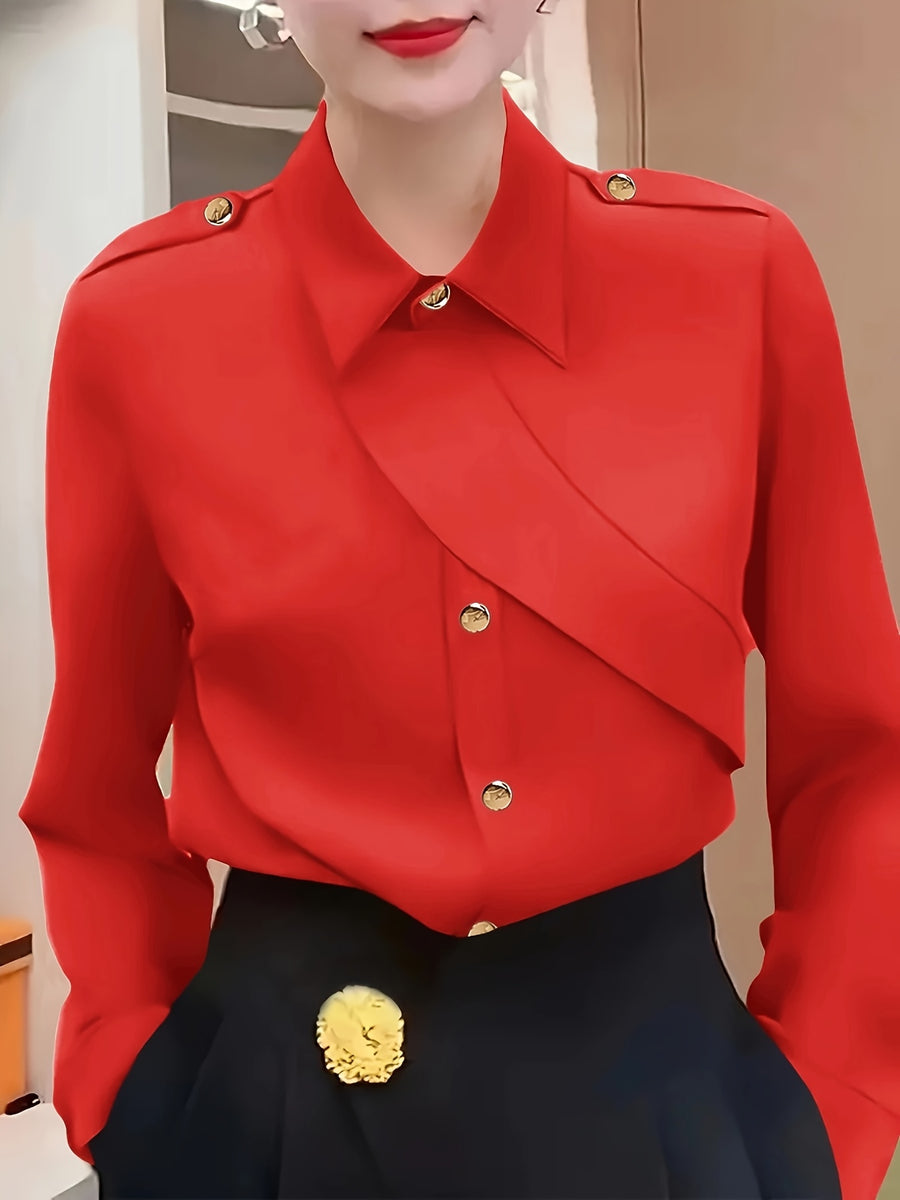 Fashion Women'S Casual Button-Up Shirt - Red