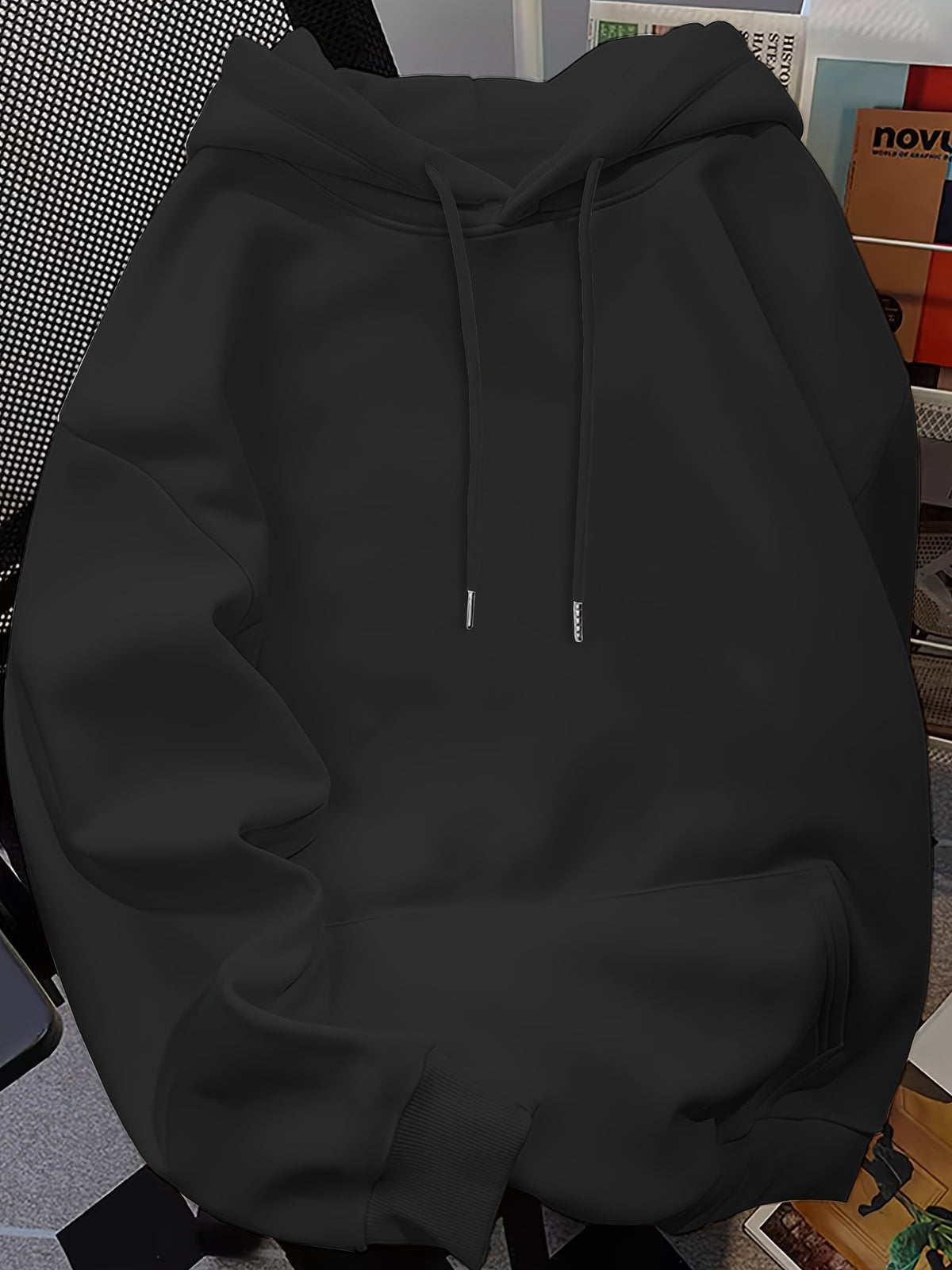 Hooded Sweatshirt with Printed Pattern, Autumn/Winter Style Sweatshirt NYC - Black 2