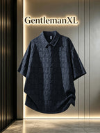 Men'S Summer Jacquard Textured Short Sleeve T-Shirt, Premium Casual Loose Top - Navy Color