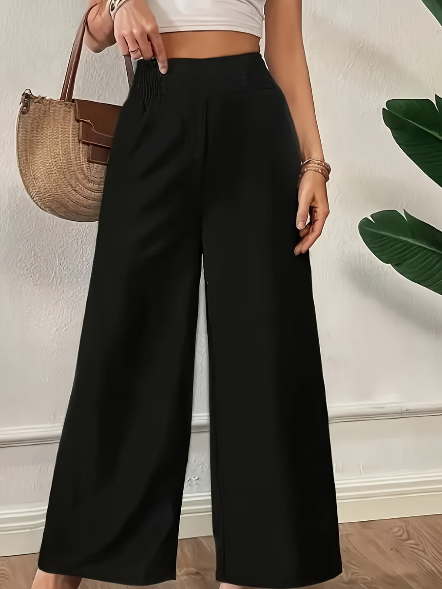 Everyday Comfortable Fashion Casual Waistband Elastic Versatile Wide-Leg Pants - Black