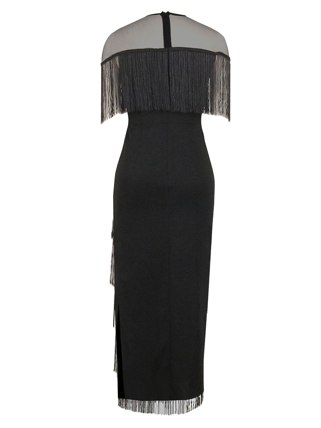Women'S Sexy Tassel Long Dress Fashion See-Through Mesh Slim Fit Dress Prom Gown Party Celebration Event - Black