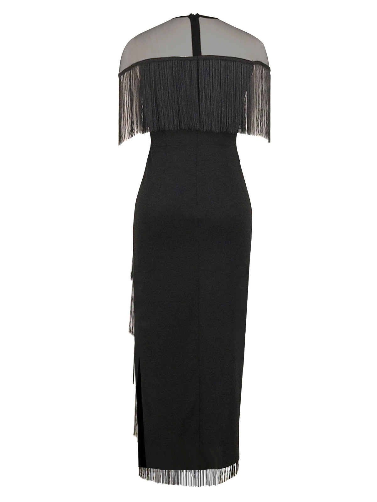 Women'S Sexy Tassel Long Dress Fashion See-Through Mesh Slim Fit Dress Prom Gown Party Celebration Event - Black
