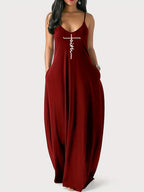 Oriented to European And American Foreign Trade Cross-Border New Women'S Long Dress, Slim And A-Line Solid Color Pattern Suspender Dress - Burgundy