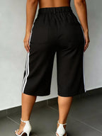 New Summer Fashion Side Contrast Color Patchwork Casual Capri Pants - Black