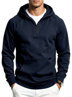 Men'S Spliced Half-Zip Pullover Hoodie, Loose Long Sleeve Sweatshirt, Outdoor Fitness Sports Casual Top for Autumn Winter - Navy Blue