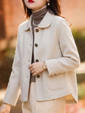2026 Vintage Gray Houndstooth Short Blazer for Women, Lapel Collar, Single-Breasted, High-End Feel, Simple Commuter Jacket Top - Khaki