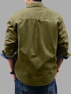 Early Autumn OOTD Retro Workwear Style | Men'S Long Sleeve Lapel Shirt for Spring Autumn, Trendy Layering Casual Shirt Jacket Top - fern green