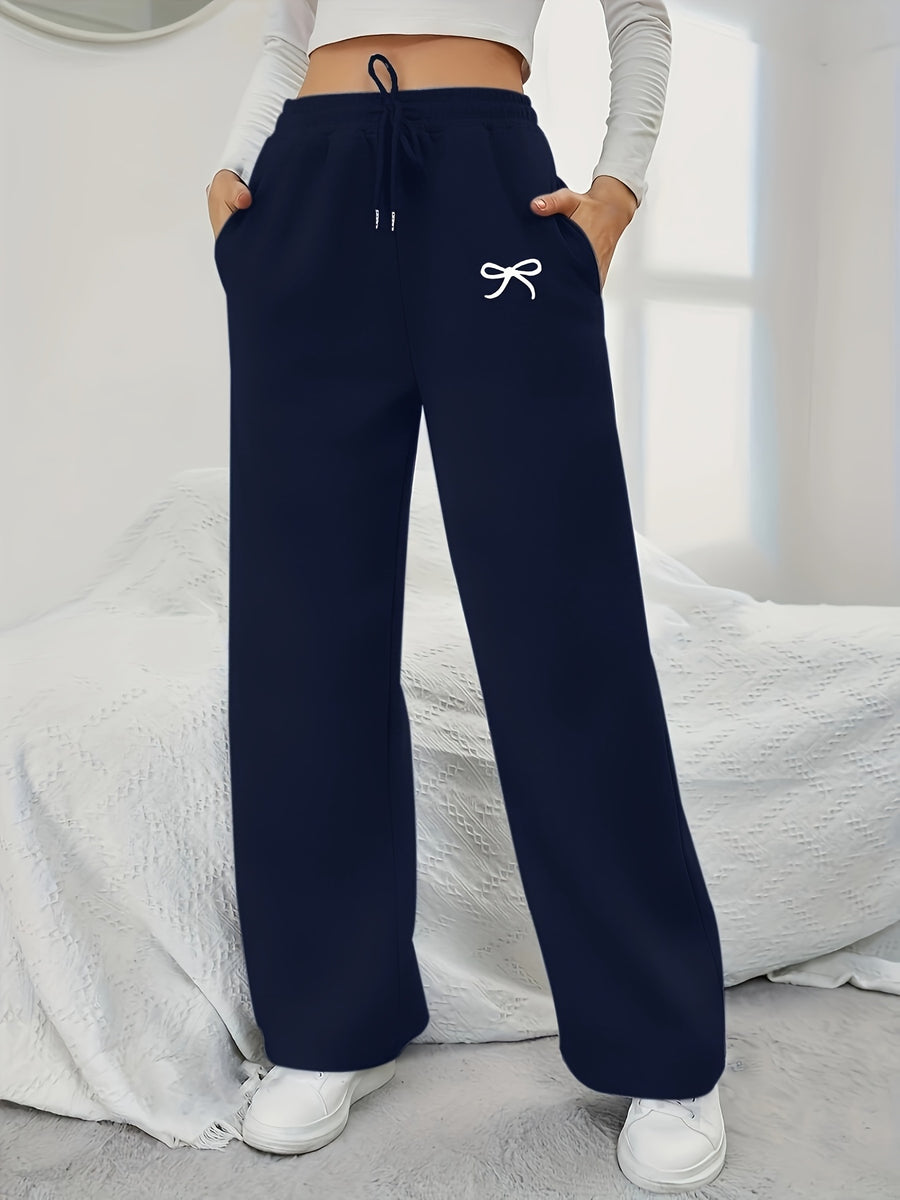 Fashion Women'S Jogging Bottoms - Drawstring Waist, Elasticated Cuffs, Fabric, All-Season Comfort with Trendy Print - Navy Color