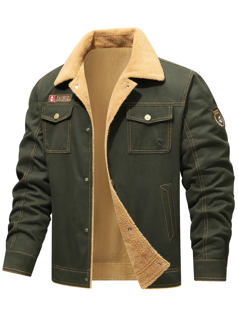 Men'S Thickened Fleece Jacket for Autumn And Winter, Stylish British-Style Warm Coat, Trendy -Inspired Outerwear - fern green