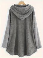 Fashion Women'S Casual Fall Winter Hooded Long Sleeve Front Print Button-Up Long Pants Set - Dark Gray