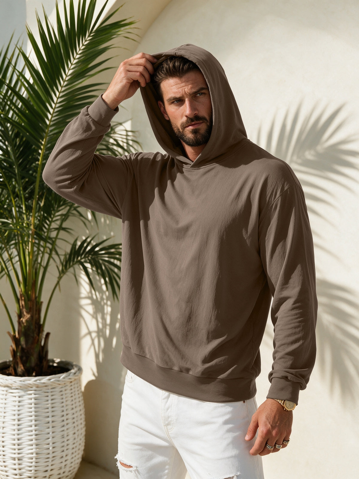 New Men'S Top Fashion Sport Long Sleeve Hooded Sweatshirt, Spring Autumn Casual Comfortable, Soft Trendy Easy Premium All-Match Durable Texture Soft Skin-Friendly - Sepia