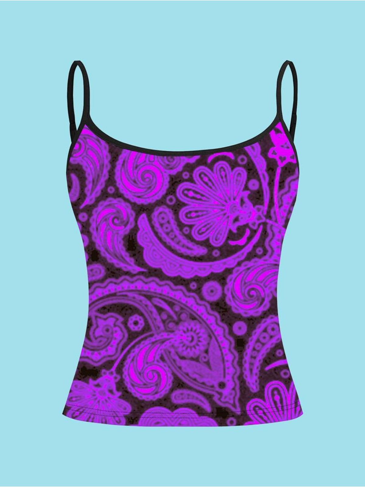 Women'S Camisole Vest 6pcs Set, Mixed Paisley/Floral Patterns, Fabric, Thin Black Straps And Fitted Design, Multiple Sizes Available, Ideal for Casual Wear And Fashionable Pairing - Mixed colors