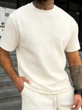 Men's Business Casual Sport Solid Color Crew Neck Jacquard T-Shirt - Khaki