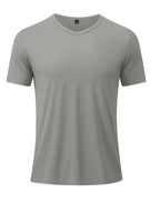 Men's Minimalist Sporty V-Neck Quick-Dry T-Shirt, Lightweight Breathable Moisture-Wicking Polyester Fiber Short-Sleeve Top, Solid Color Slim-Fit Casual Fitness Shirt, Suitable for Fitness, Running, Outdoor, Light Outdoor, and Urban Commuting - Light Grey
