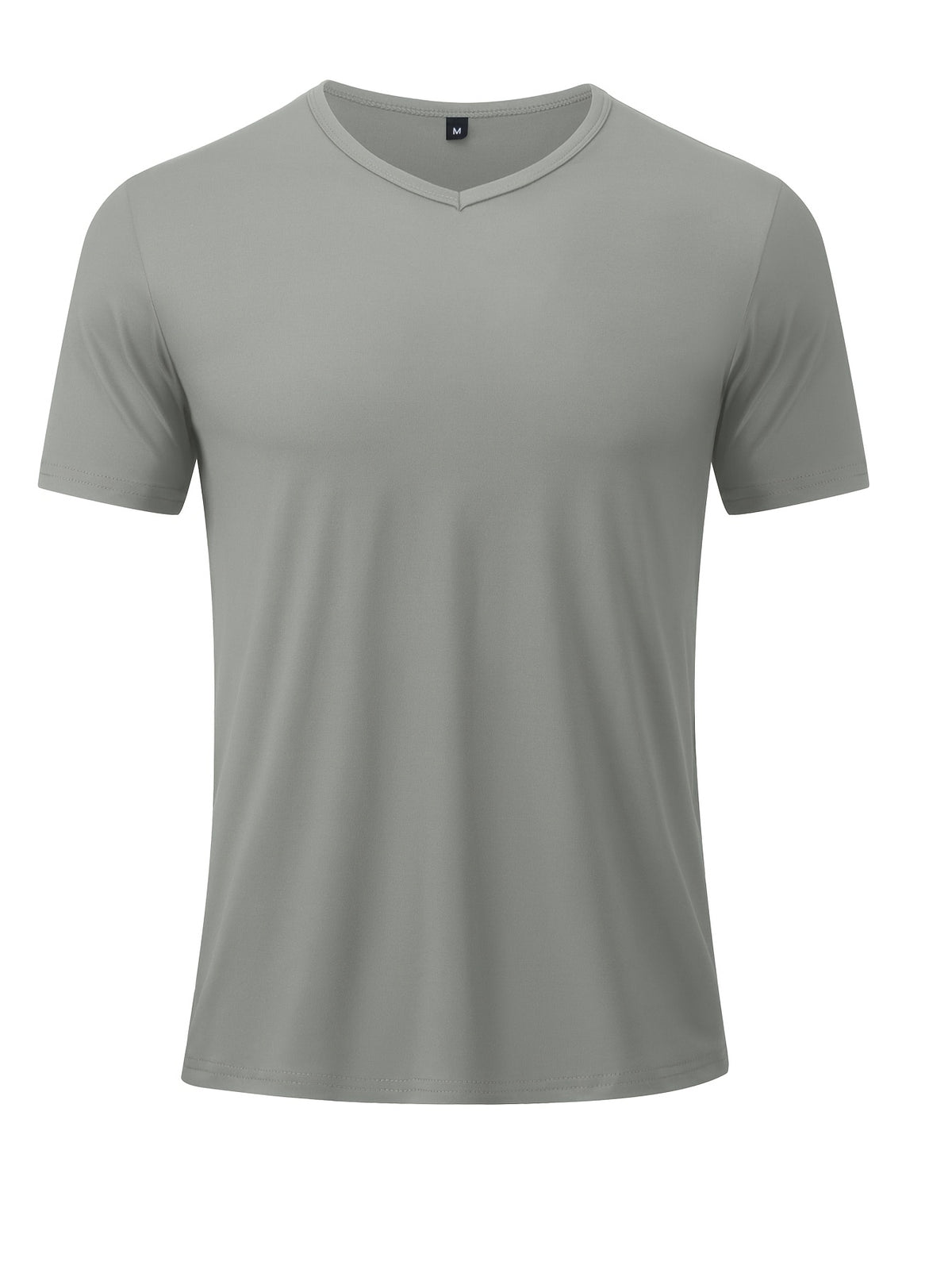 Men's Minimalist Sporty V-Neck Quick-Dry T-Shirt, Lightweight Breathable Moisture-Wicking Polyester Fiber Short-Sleeve Top, Solid Color Slim-Fit Casual Fitness Shirt, Suitable for Fitness, Running, Outdoor, Light Outdoor, and Urban Commuting - Light Grey