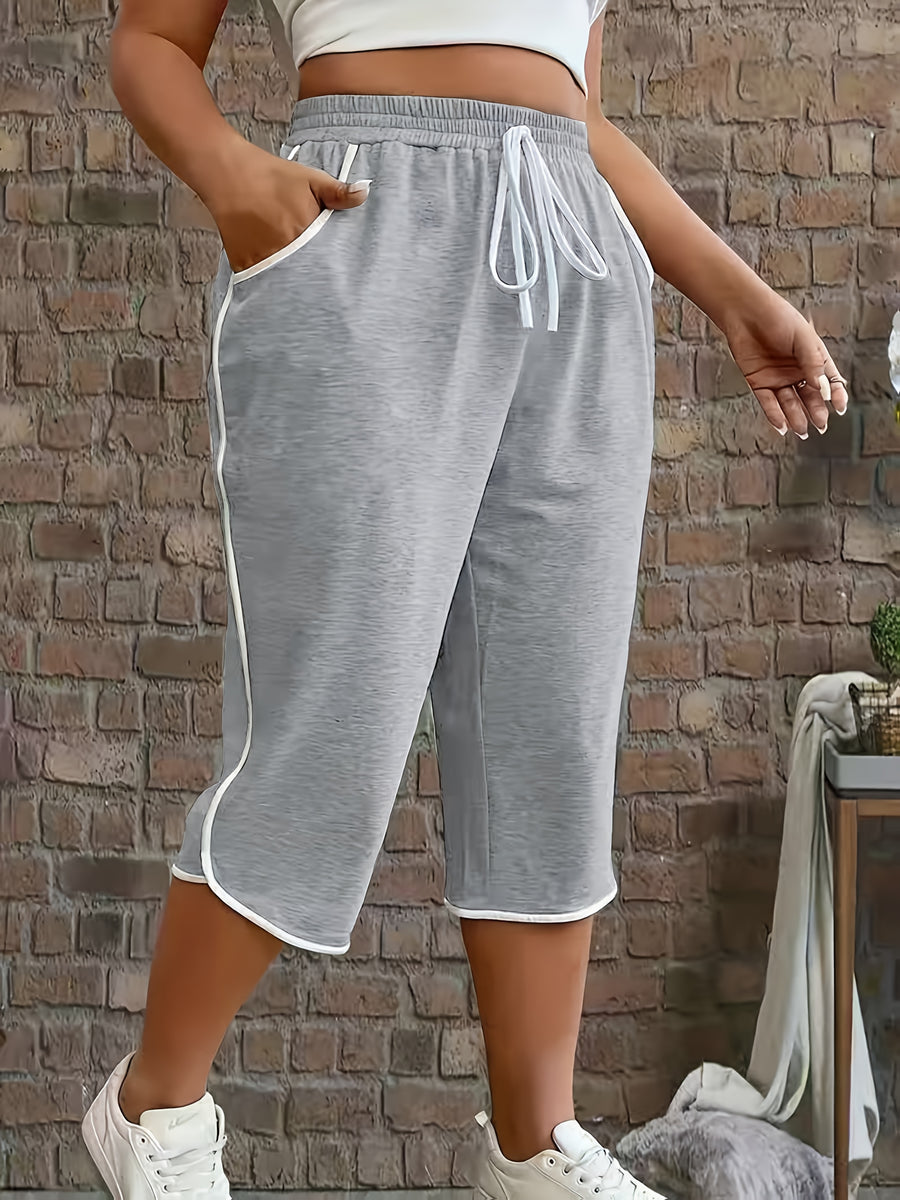 New Spring And Summer Solid Color Casual Comfortable Mid-Length Sweatpants for, Fitness, And with Pockets. - Light Grey