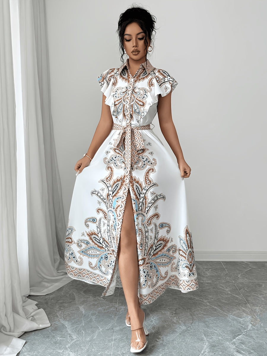 Women's Floral Print Sleeveless Tie-Waist Ruffle Hem Bohemian Casual Vacation Dress - Mixed colors