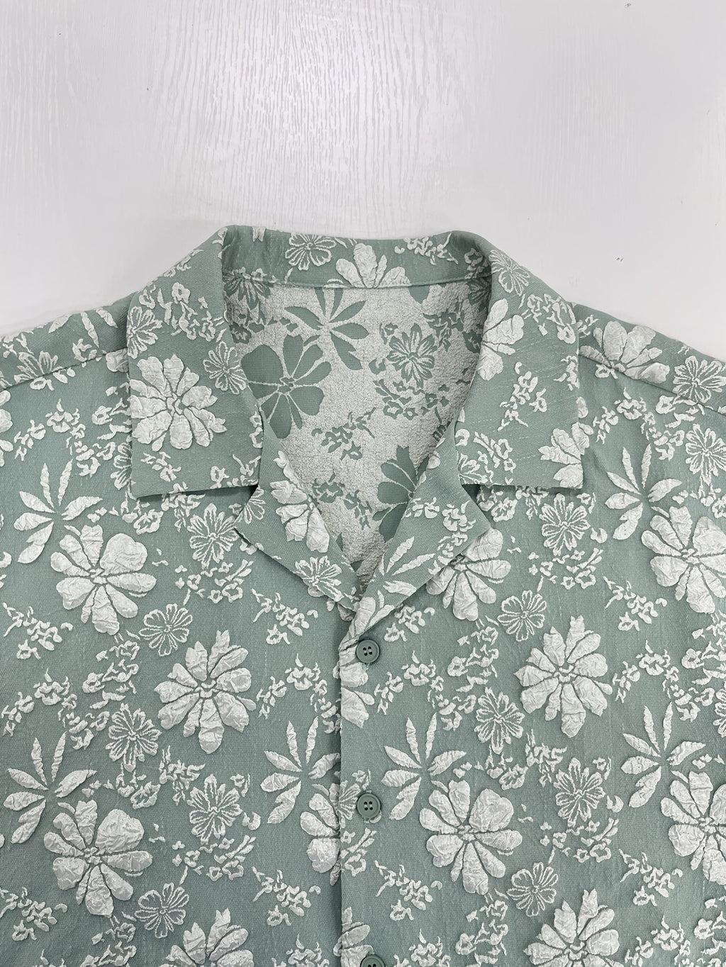 Men'S Fashion New Three-Dimensional Floral Jacquard Fabric Shirt, Full Texture with Rich Layers, Breathable And Light, Not Stuffy. Classic Cuban Collar Design, Summer Lazy And Casual Yet Refined, Daily Commute - Viridity