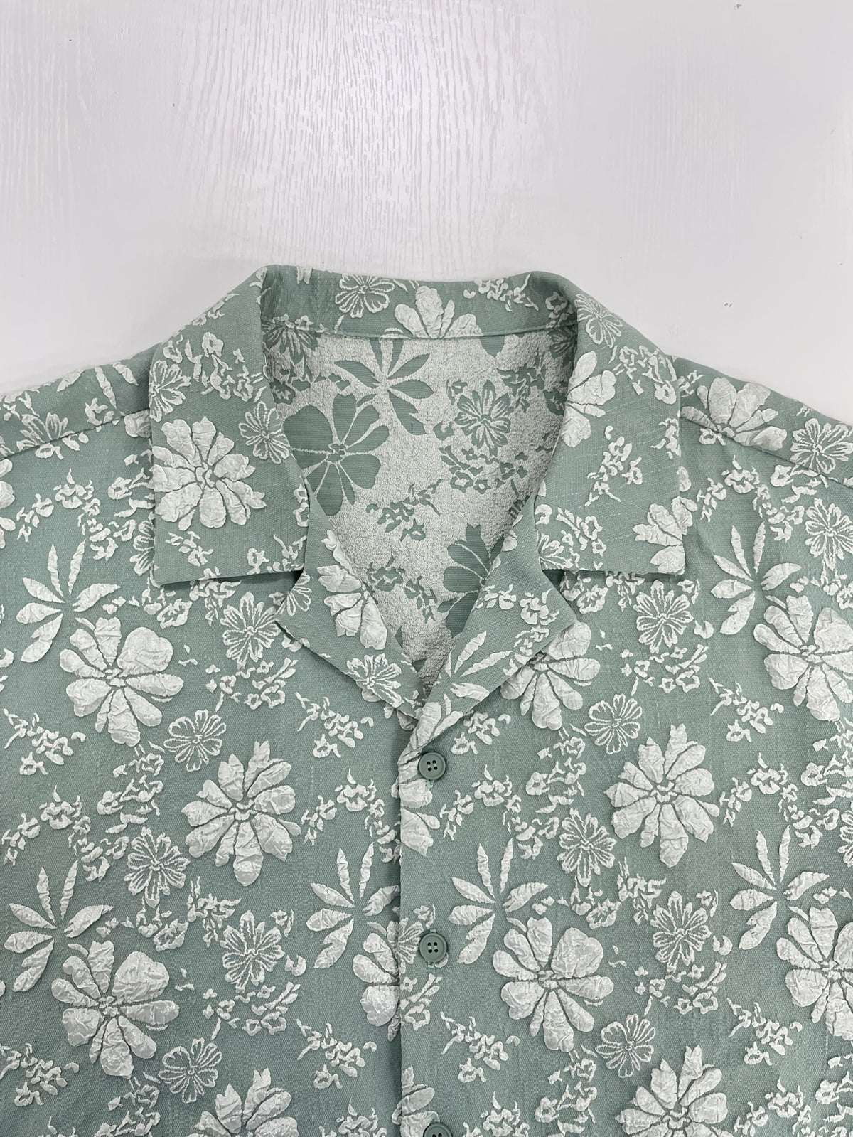 Men'S Fashion New Three-Dimensional Floral Jacquard Fabric Shirt, Full Texture with Rich Layers, Breathable And Light, Not Stuffy. Classic Cuban Collar Design, Summer Lazy And Casual Yet Refined, Daily Commute - Viridity