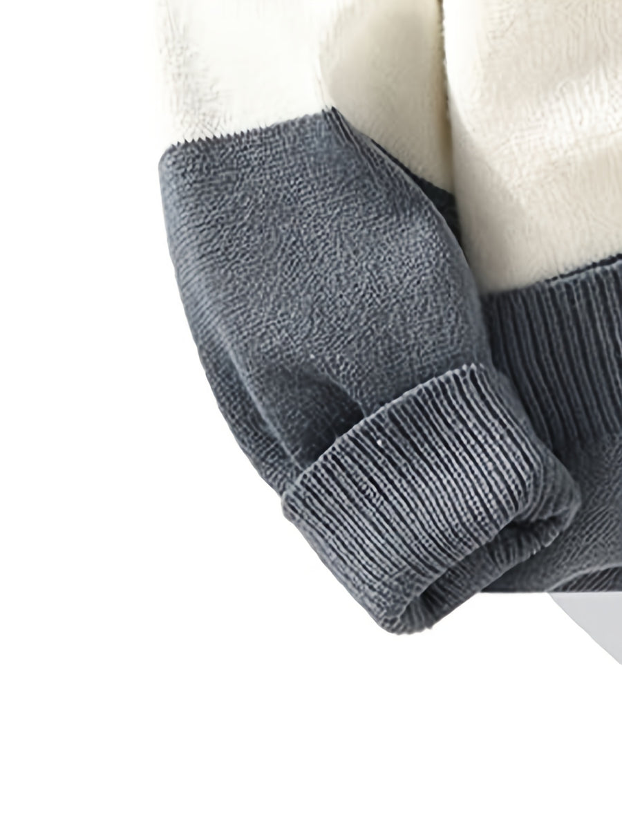 Autumn and Winter New Youth Men's High Collar Multi Color Splicing Letter Jacquard Knitted Sweater Warm Sweater Fashionable, Casual and Versatile - Khaki