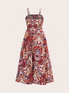 Paisley Print Spaghetti Suspender Dress, Long Vacation Casual Beachwear for Women - 【Multi Color】