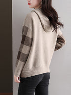 Autumn And Winter Hooded Sweater Women'S Loose Thickened Sweater Plaid Jacquard Regular Sleeve Pullover Warm Design - Apricot
