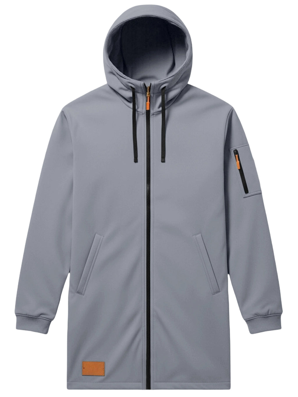 Men'S Casual Hooded Long Jacket PARIS Striped Logo Print Side Seam Zipper Detail Leather Decorative Label Drawstring Hat Collar Loose Daily Windproof Coat, Autumn Essentials - Grey