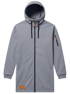 Men'S Casual Hooded Long Jacket PARIS Striped Logo Print Side Seam Zipper Detail Leather Decorative Label Drawstring Hat Collar Loose Daily Windproof Coat, Autumn Essentials - Grey