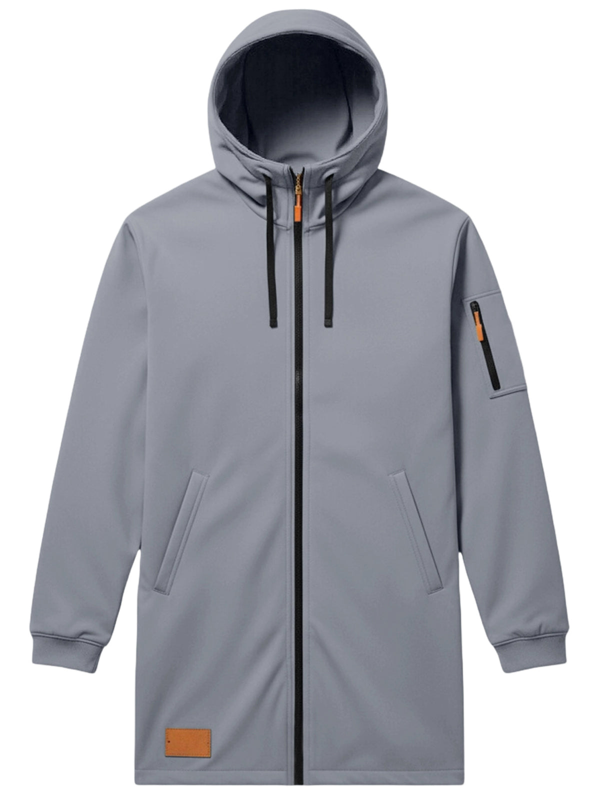 Men'S Casual Hooded Long Jacket PARIS Striped Logo Print Side Seam Zipper Detail Leather Decorative Label Drawstring Hat Collar Loose Daily Windproof Coat, Autumn Essentials - Grey