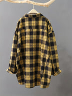 Women's Loose Black and White Plaid Shirt Long Sleeve Casual Commuter Pocket Top Wrinkle-Free Spring Autumn Outerwear - Yellow And Black