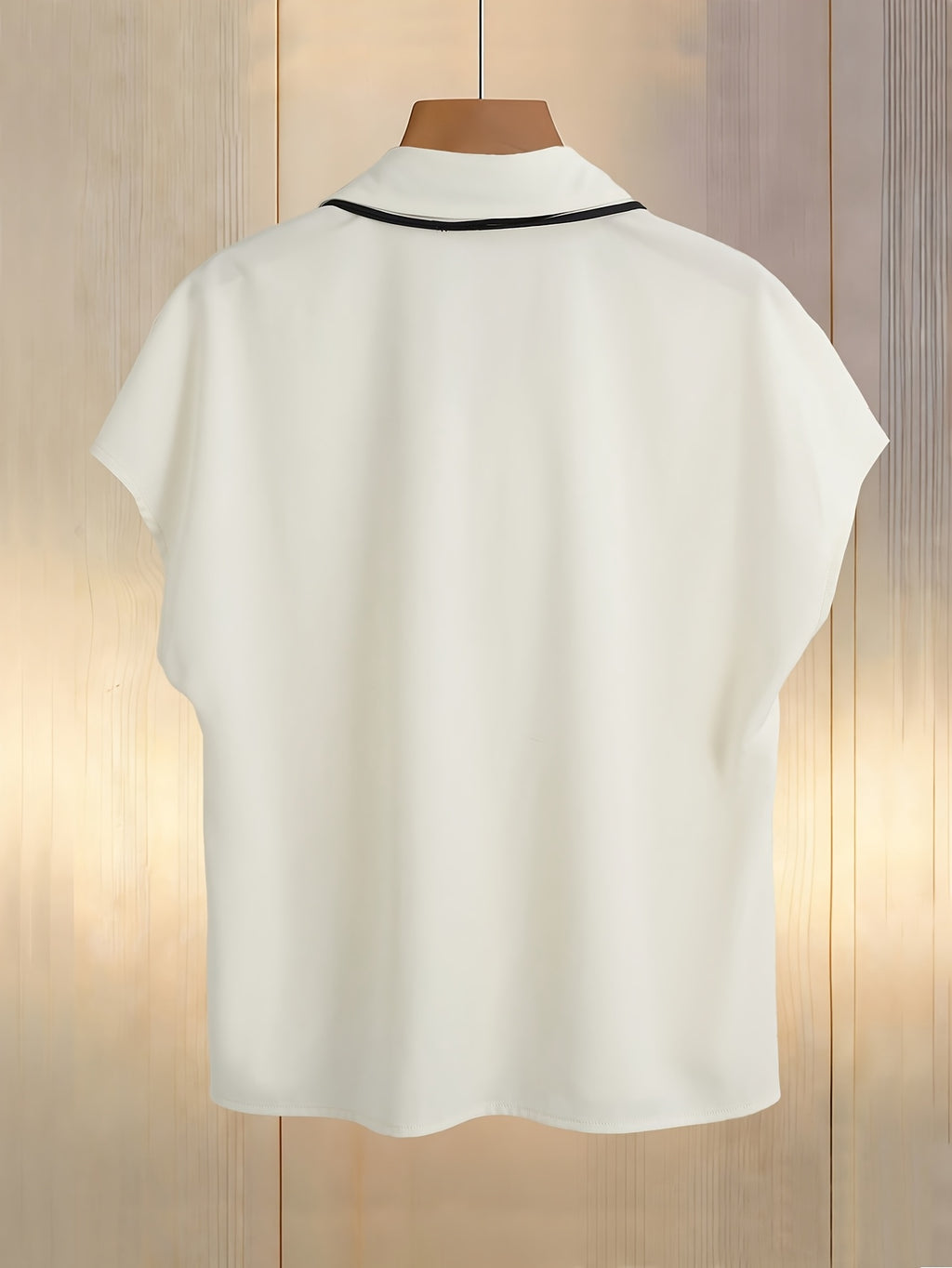 Women'S Beige Batwing Print V-Neck Tie-Up Chiffon Top, Short Sleeve Loose Fit Blouse - Apricot