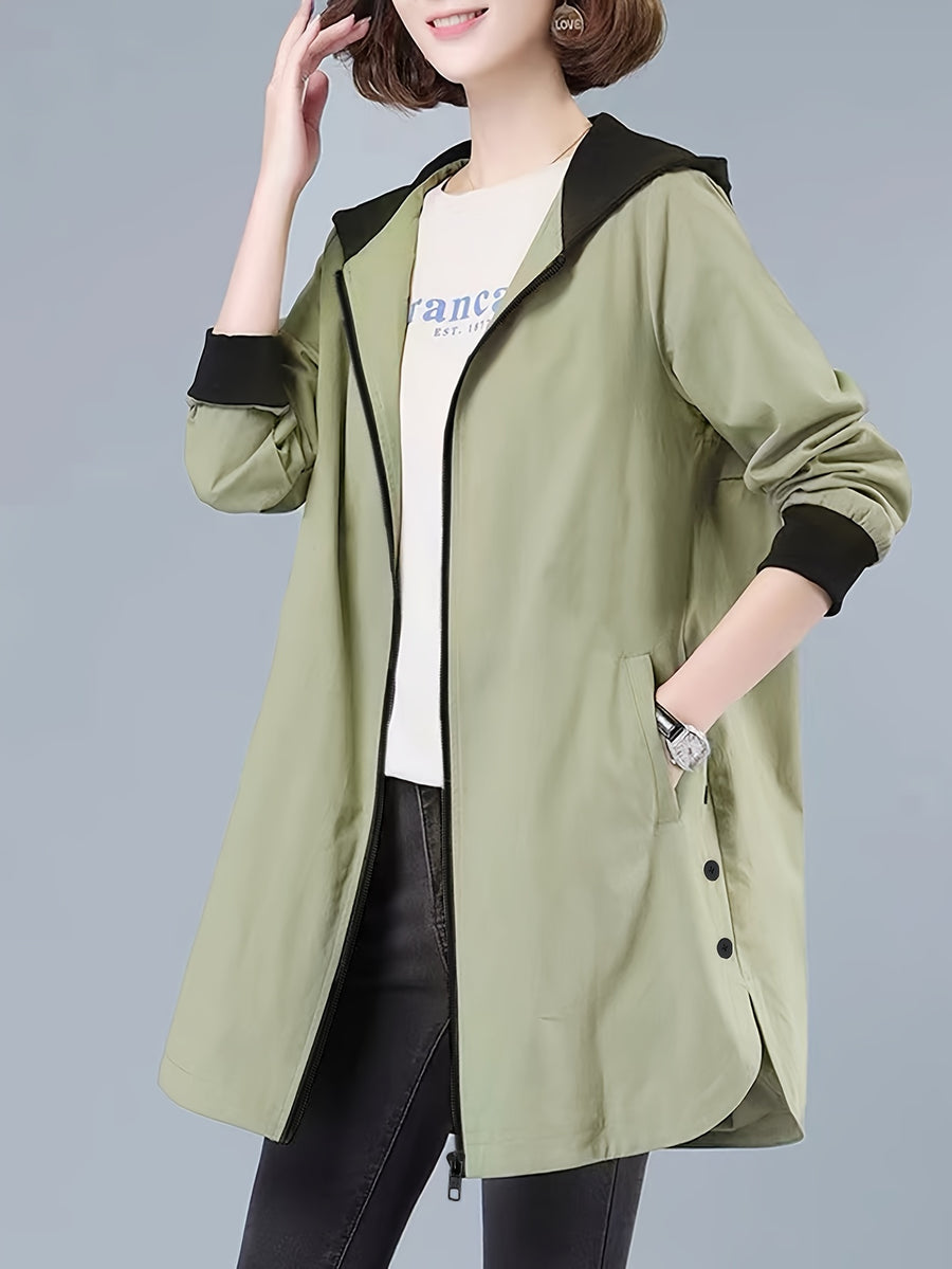 Women's Casual Hooded Jacket with Letter Print - Zip-Up, Long Sleeve, Polyester - Machine Washable - Perfect for Spring/Fall - Mixed colors