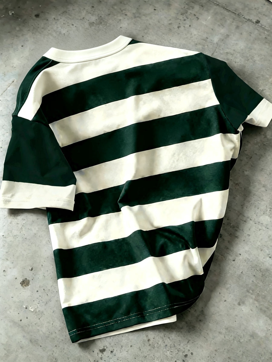Digital Print - Men'S Contrast Wide Stripe Letter Print Short Sleeve T-Shirt, Retro Sporty Round Neck Top, Street Atmosphere Casual Wear for Outings And Daily Commute, Summer Trendy Shirt - Mixed colors