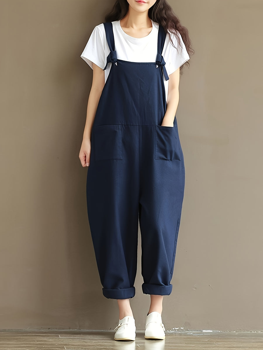 Loose Casual Back Overall Pants, European and American New Style - Blue