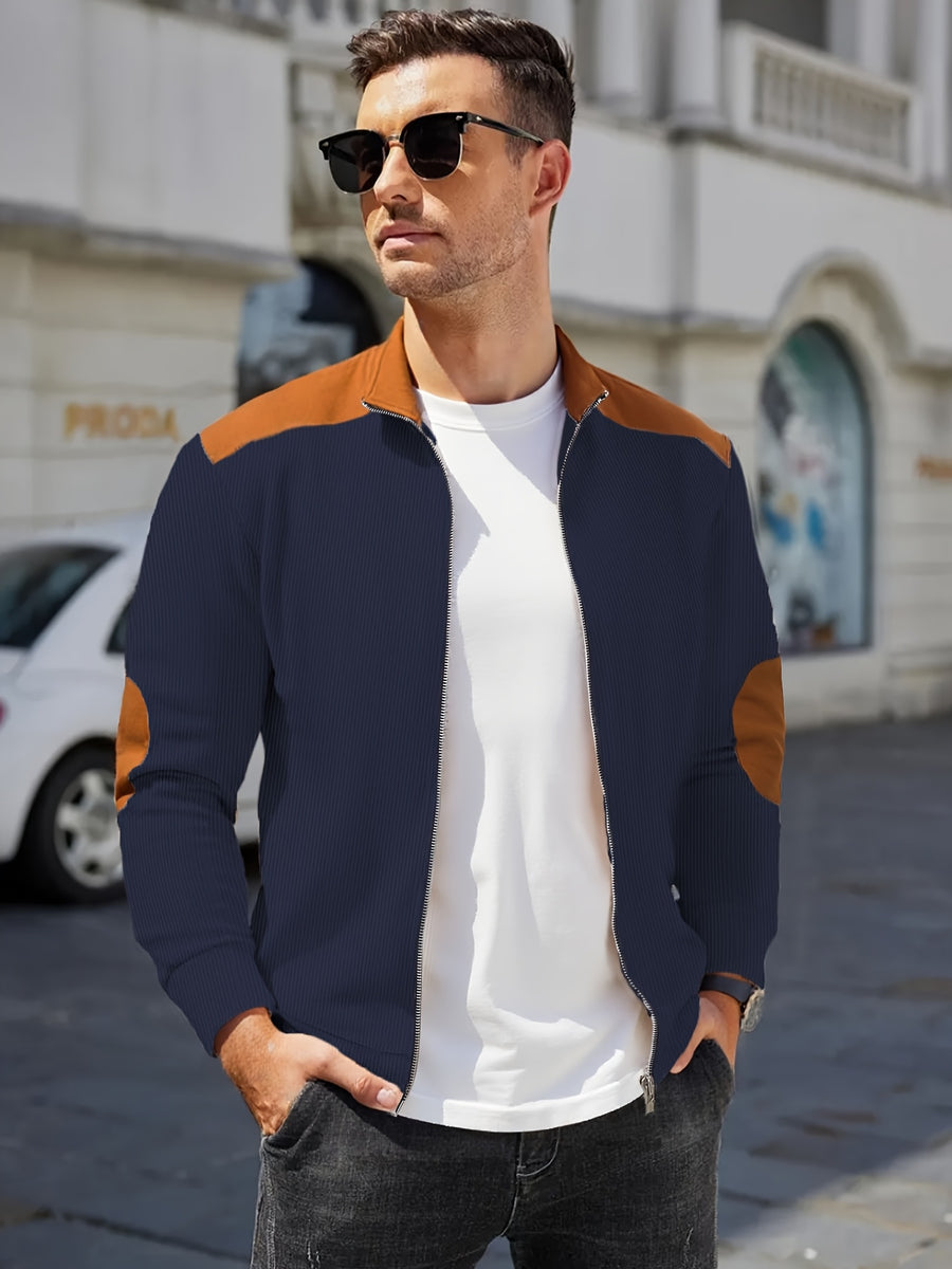 Men'S Casual Jacket, Stylish And Versatile, Spring And Autumn Windbreaker for Men, Featuring a Color-Block Design, Suitable for Dry Cleaning - Perfect for Everyday Wear And Outdoor Commuting - Navy Color