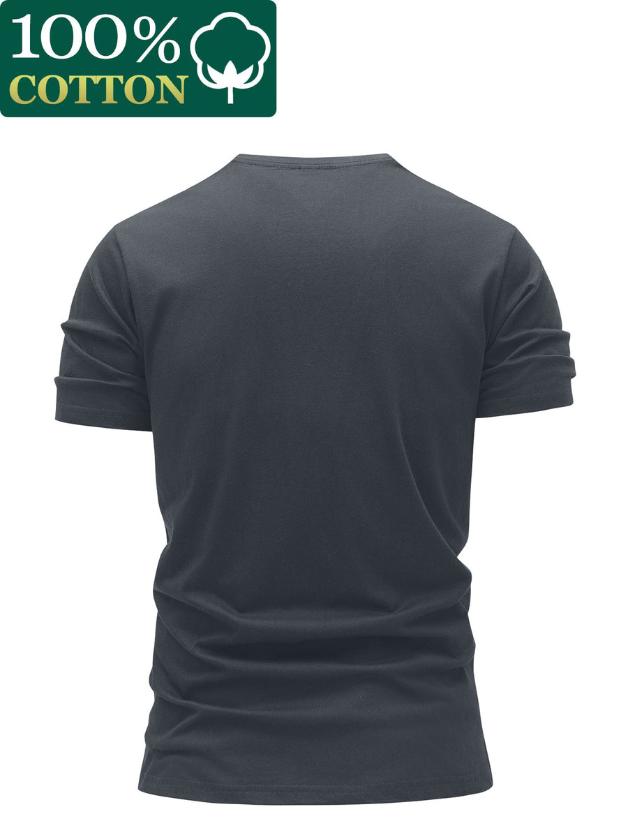 100% Cotton Men's T-Shirt, Cotton Fabric, Airplane Print, Lightweight, Breathable, Sweat-Absorbent, Essential Summer Daily Top - Grey